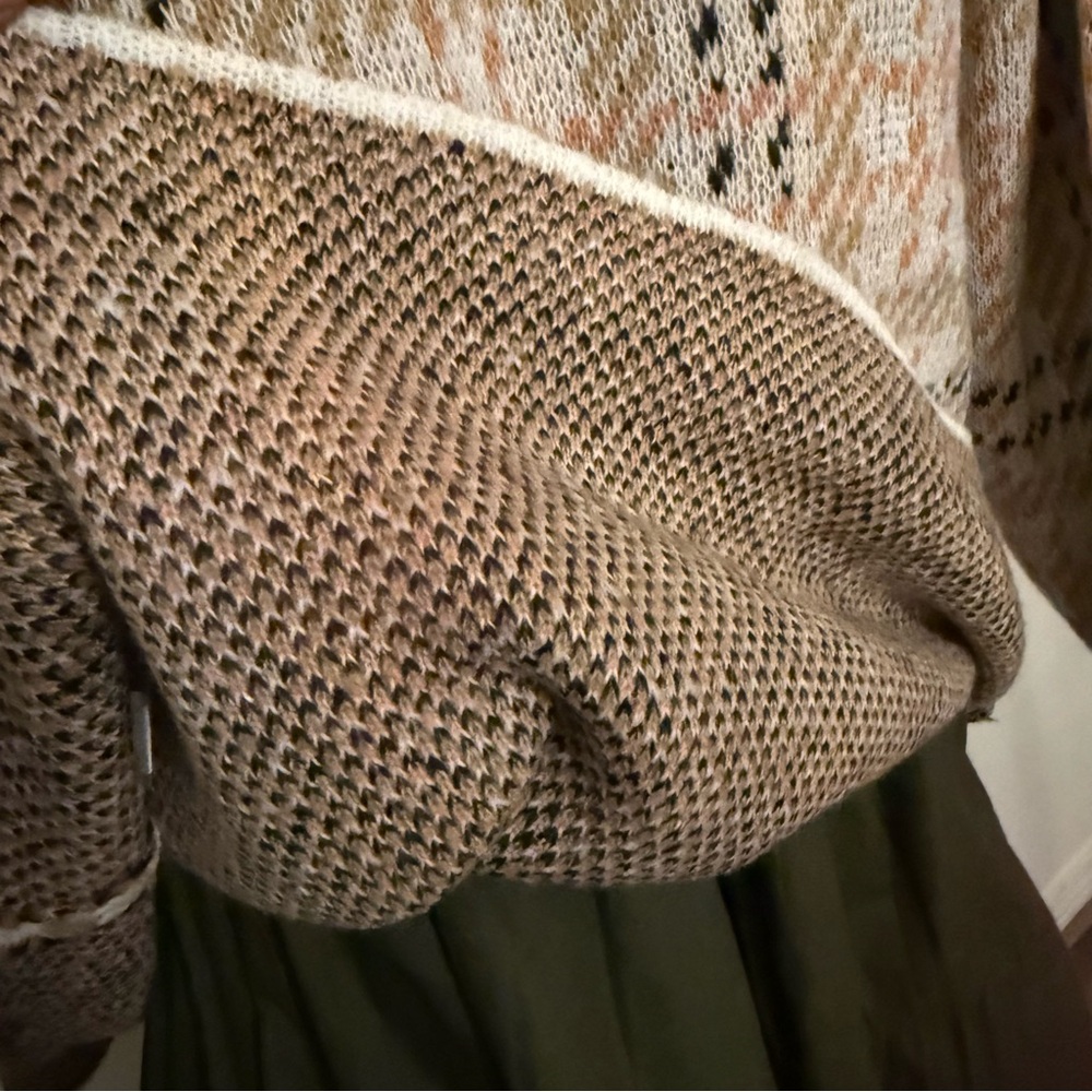 Plaid Women's Cardigan Sweater - Cream and Tan - Picture 14 of 15